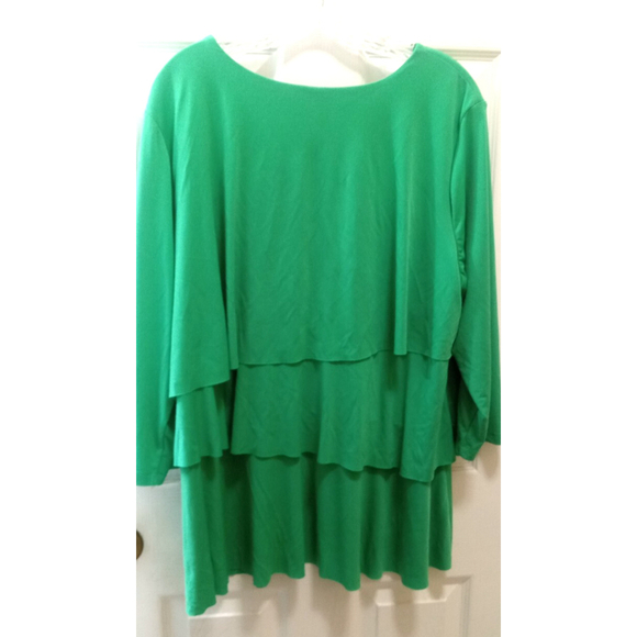 Susan Graver X-Large XL Top Layered Tiers 3/4 Sleeves Round Neck Stretch Green - Picture 2 of 6